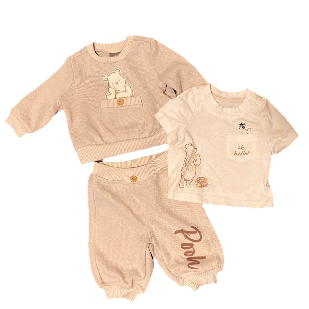 Disney Baby Winnie the Pooh Sweater Pants Shirt‎ Set 3 Months Beige 3m